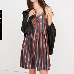 Madewell Embroidered Babydoll Cami Dress in Stripe - Size XXS